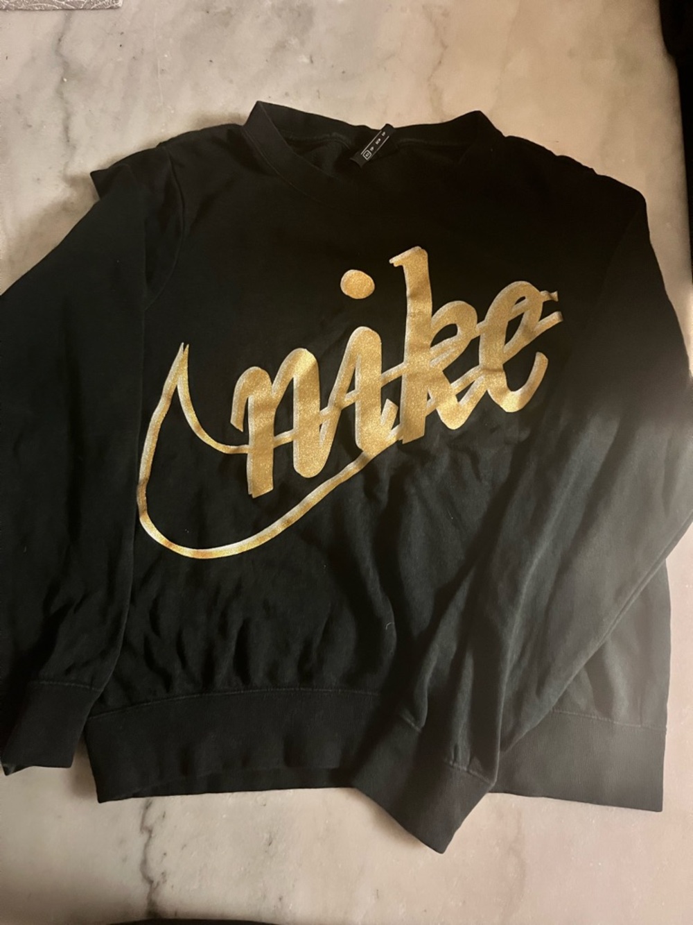 Womens Black NIKE Sweatshirt with Gold Script Logo